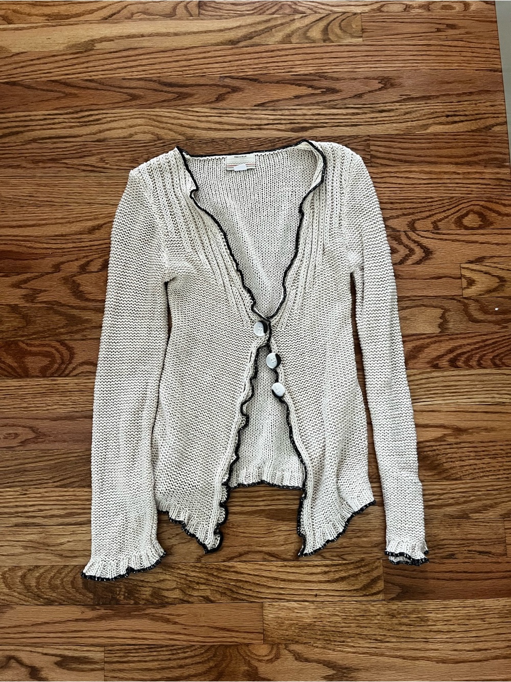Urban Outfitters Cream Ruffle-Trim Knit Cardigan with Black Contrast